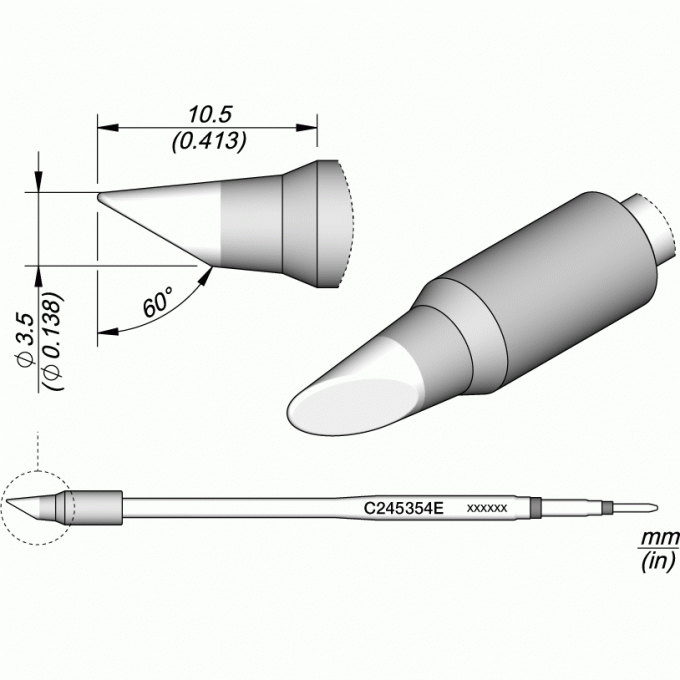 Жало коническое со скосом JBC C245E Ø3.5×10.5 мм 12A000251