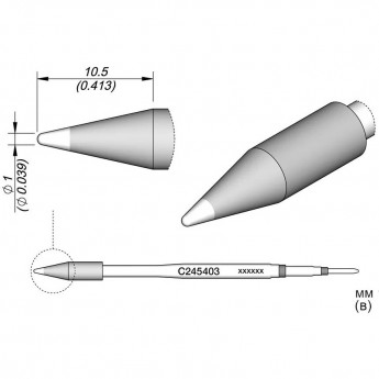 Жало коническое прямое JBC C245 с рабочей частью ⌀1.0 × 10.5 мм 12A000252