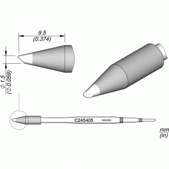 Жало для паяльника JBC C245 коническое прямое ⌀1.5 × 9,5 мм 12A000253