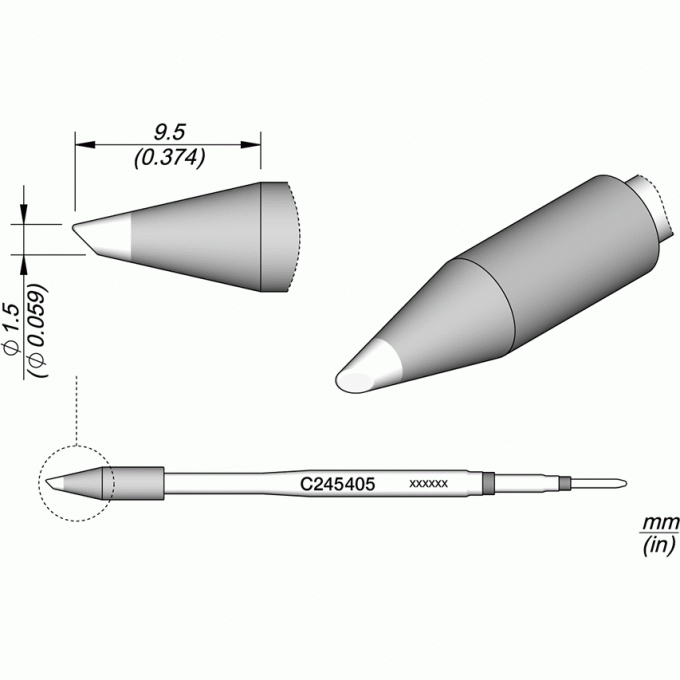 Жало для паяльника JBC C245 коническое прямое ⌀1.5 × 9,5 мм 12A000253