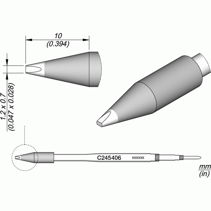 Жало для паяльника JBC C245 прямое зубило 1.2 × 0.7 × 10 мм 12A000254