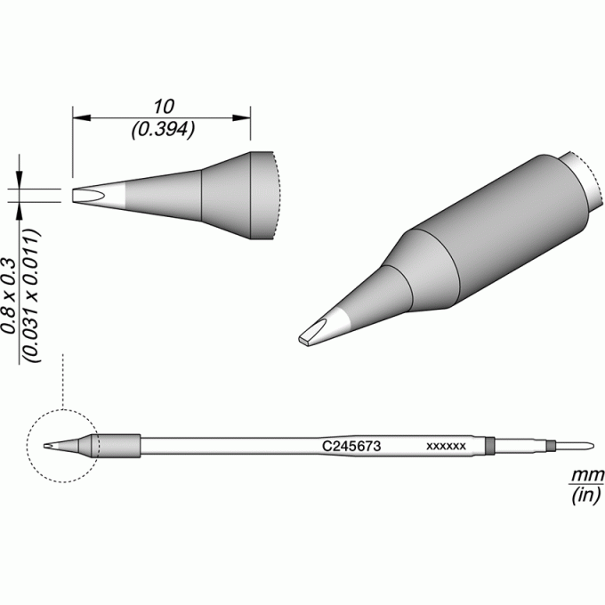 Жало для паяльника JBC C245 прямое зубило 0.3x0 12A000261