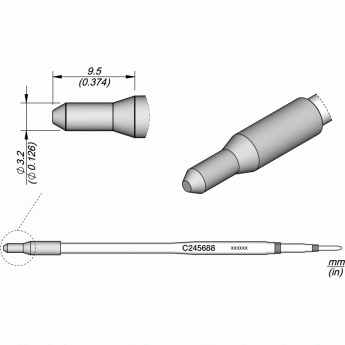 Паяльный наконечник JBC C245 прямой конический ⌀ 3.2 × 9.5 мм 12A000262