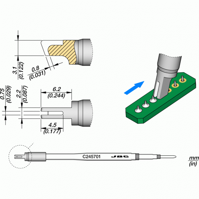 Жало JBC C245 с проушиной для паяльников T245G, T245, T245P, T245N 12A000263