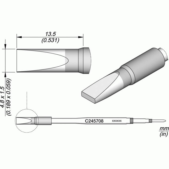 Жало для паяльника JBC C245 зубило прямое 4.8x1.5x13.5 мм 12A000264