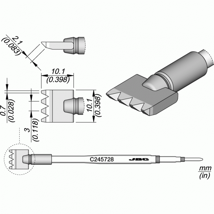 Жало сложной формы JBC C245 для паяльников T245G, T245, T245P, T245N 12A000266