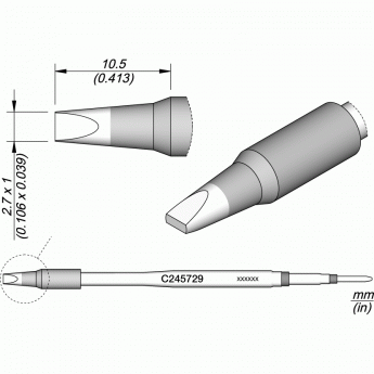 Жало для паяльника JBC C245 зубило прямое 2.7x1x10.5 мм 12A000267