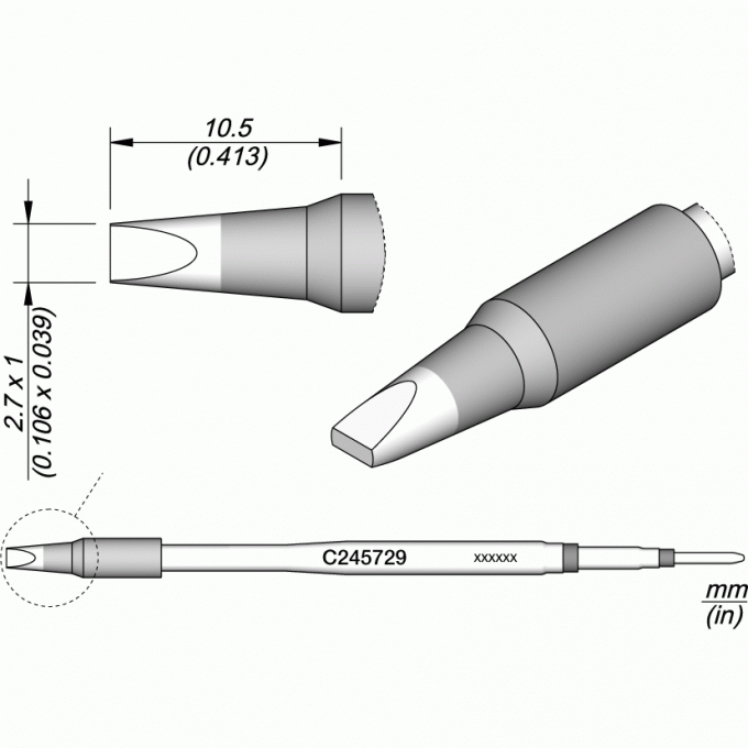 Жало для паяльника JBC C245 зубило прямое 2.7x1x10.5 мм 12A000267