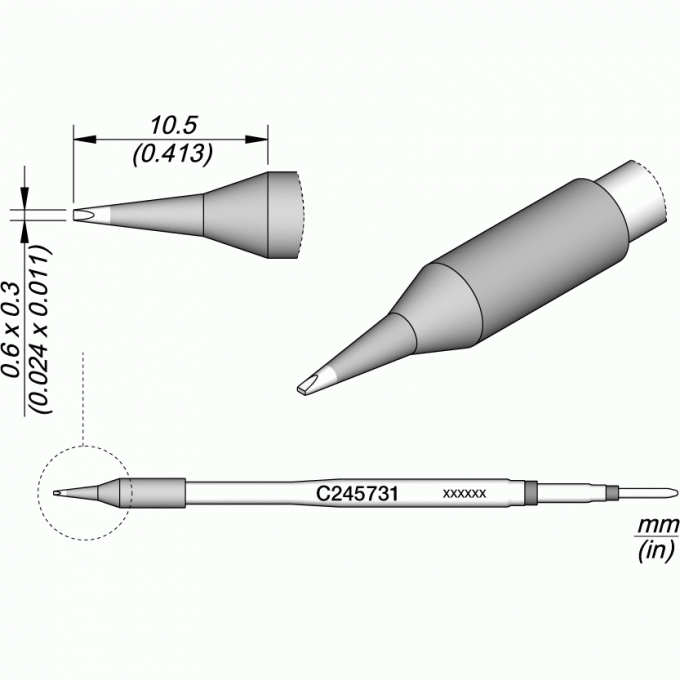 Паяльное жало JBC C245 прямое зубило 0.6x0.3x10.5 мм 12A000269