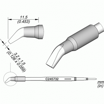 Жало для паяльника JBC C245 изогнутое зубило 3.2x1.5x11.5 мм 12A000270