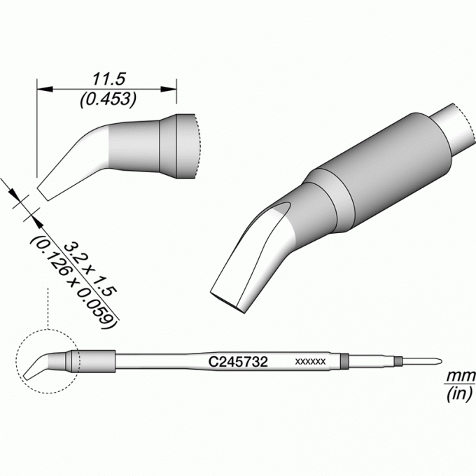 Жало для паяльника JBC C245 изогнутое зубило 3.2x1.5x11.5 мм 12A000270