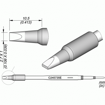 Жало для паяльника JBC C245E клиновидное прямое 2.7x1x10.5 мм 12A000271