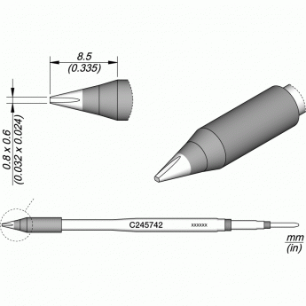 Жало для паяльника JBC C245 прямое зубило 0.8x0.6x8.5 мм 12A000274