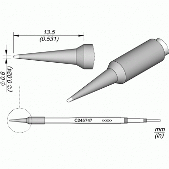 Жало коническое со скосом JBC C245 ⌀0.6 × 13.5 мм 12A000275