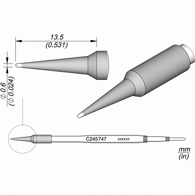 Жало коническое со скосом JBC C245 ⌀0.6 × 13.5 мм 12A000275