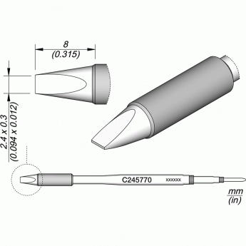 Жало JBC C245 прямое зубило для паяльников T245G, T245, T245P, T245N, ⌀2.4 × 0.3× 8 мм 12A000294