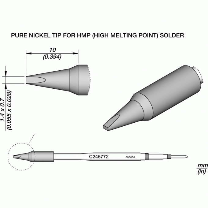 Жало для паяльника JBC C245 клиновидное прямое ⌀1.4 × 0.7 × 10 мм 12A000296