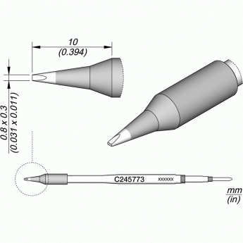 Жало для паяльника JBC C245 прямое зубило ⌀0.8 × 0.3× 10 мм 12A000297