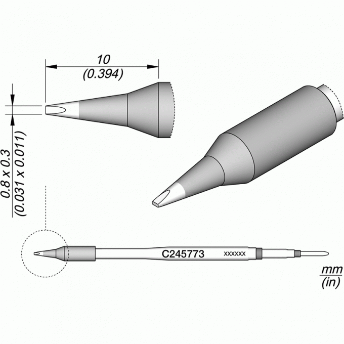 Жало для паяльника JBC C245 прямое зубило ⌀0.8 × 0.3× 10 мм 12A000297