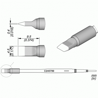 Жало для паяльника JBC C245 прямое лезвие 4.5x0.4x9.5 мм 12A000313