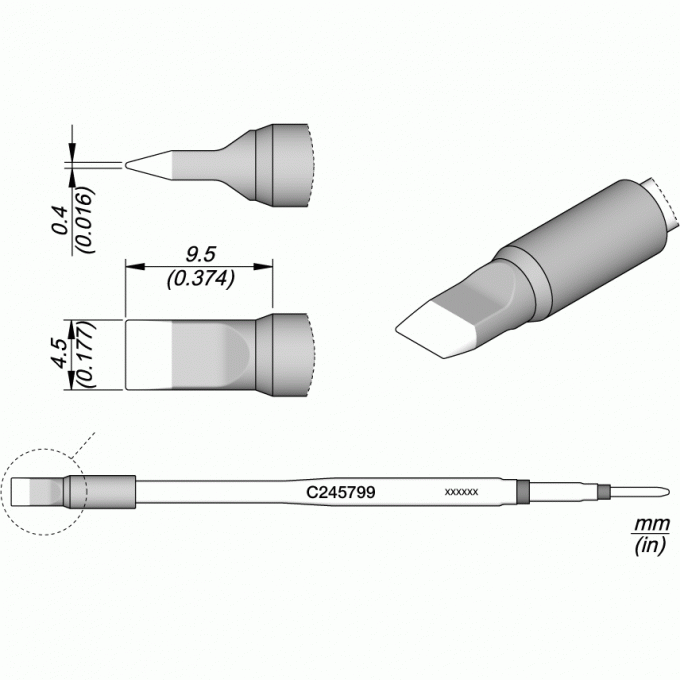 Жало для паяльника JBC C245 прямое лезвие 4.5x0.4x9.5 мм 12A000313