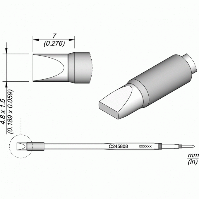 Жало JBC C245 прямое зубило для паяльников T245G, T245, T245P, T245N 12A000315