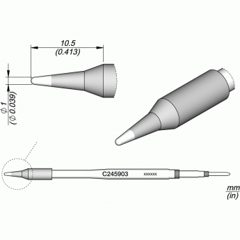 Жало JBC C245 коническое прямое ⌀1 × 10,5 мм 12A000319