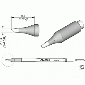 Жало коническое со скосом JBC C245 ⌀1.5 × 9,5 мм 12A000321
