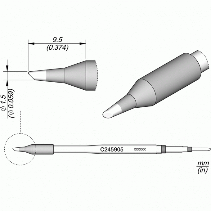 Жало коническое со скосом JBC C245 ⌀1.5 × 9,5 мм 12A000321