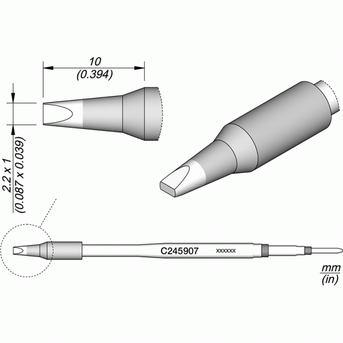 Жало для паяльника JBC C245 прямое зубило ⌀2.2 × 1× 10 мм 12A000323