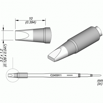 Жало для паяльника JBC C245 прямое зубило ⌀3.2 × 1.2 × 10 мм 12A000326