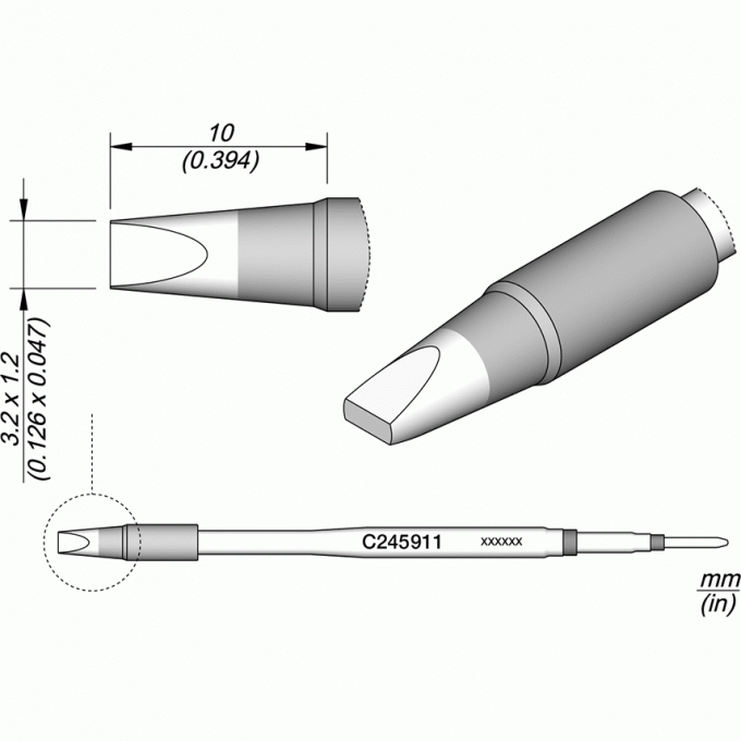 Жало для паяльника JBC C245 прямое зубило ⌀3.2 × 1.2 × 10 мм 12A000326