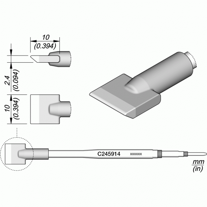 Жало для паяльника JBC C245 прямое лезвие ⌀10 × 2.4× 10 мм 12A000329