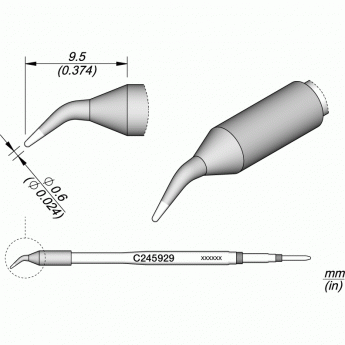 Жало для паяльника JBC C245 коническое изогнутое Ø0.6 × 9.5 мм 12A000330