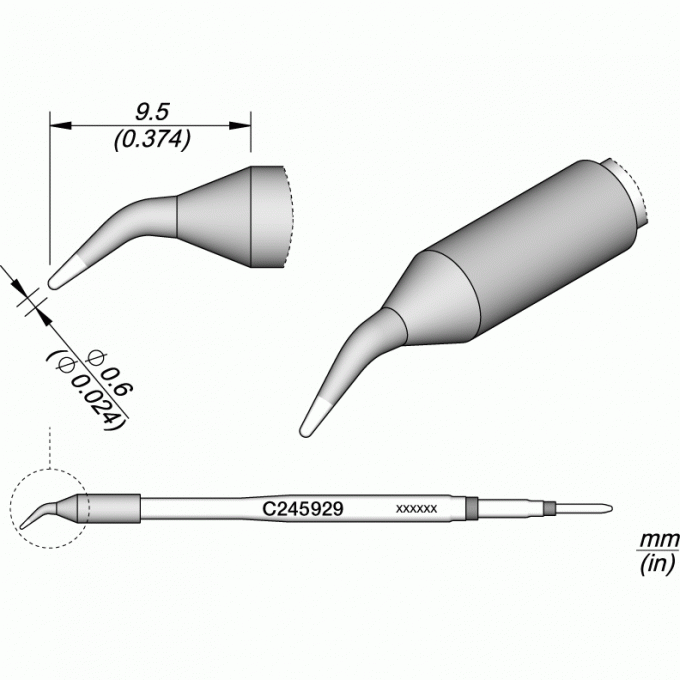 Жало для паяльника JBC C245 коническое изогнутое Ø0.6 × 9.5 мм 12A000330