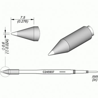 Жало для паяльника JBC C245 прямое коническое ⌀0.6 × 7.5 мм 12A000335