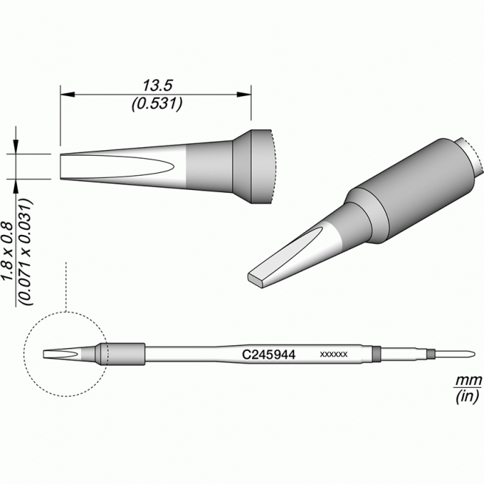 Жало для паяльника JBC C245 прямое зубило 1.8x0.8x13.5 мм 12A000341