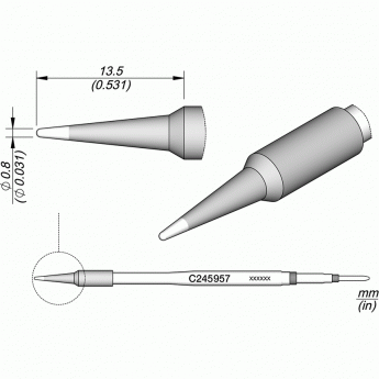 Жало коническое прямое JBC C245 ⌀0.8 × 13.5 мм 12A000348