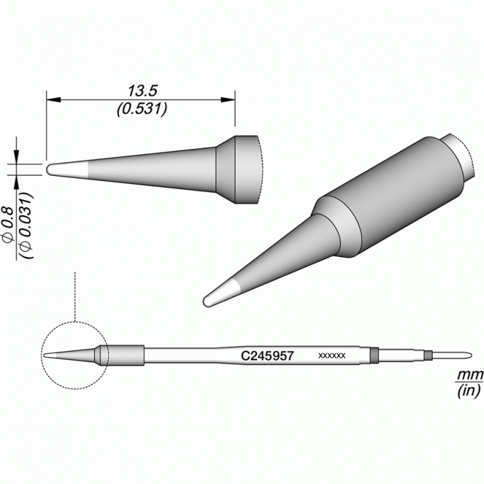 Жало коническое прямое JBC C245 ⌀0.8 × 13.5 мм 12A000348