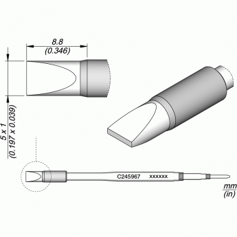 Жало JBC C245 прямое зубило 5x1x8.8 мм 12A000353