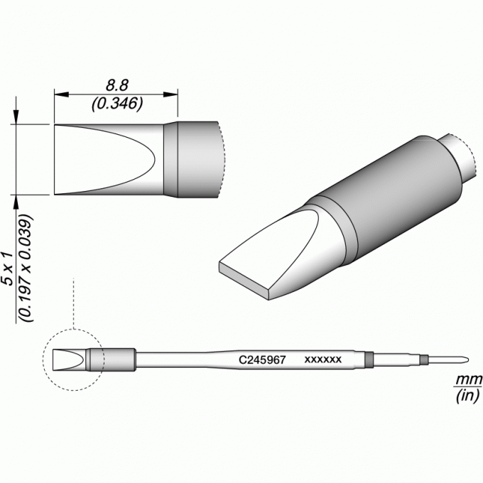 Жало JBC C245 прямое зубило 5x1x8.8 мм 12A000353