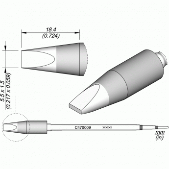 Жало JBC C470 прямое зубило 5.5 × 1.5 × 18.4 мм 12A000384