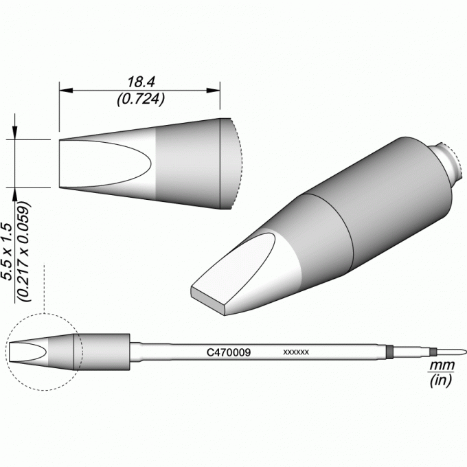 Жало JBC C470 прямое зубило 5.5 × 1.5 × 18.4 мм 12A000384