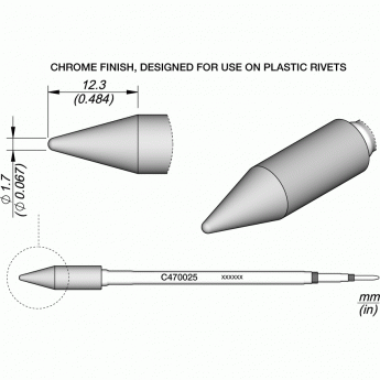 Жало коническое прямое для термофиксации JBC C470 ⌀1.7 x 12.3 мм 12A000399