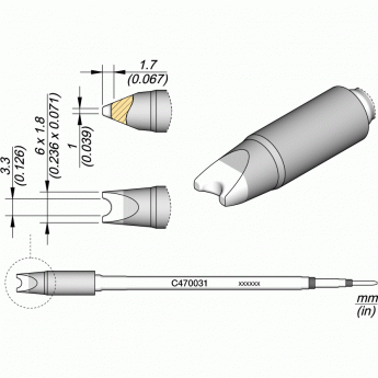 Жало JBC C470 с проушиной для паяльников T470/HT470, 6 x 1.7 мм 12A000405