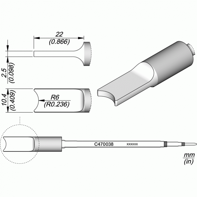 Жало JBC C470 сложной формы Pin/Connector для паяльников T470 и термопинцетов HT470 12A000412