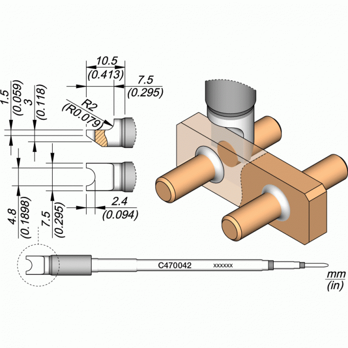 Жало для паяльника JBC C470 с проушиной Pin/Connector 7.5x10.5 мм 12A000416
