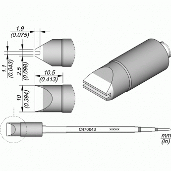 Жало JBC C470 Drag сложной формы для паяльников T470/HT470 10 x 10.5 мм 12A000417