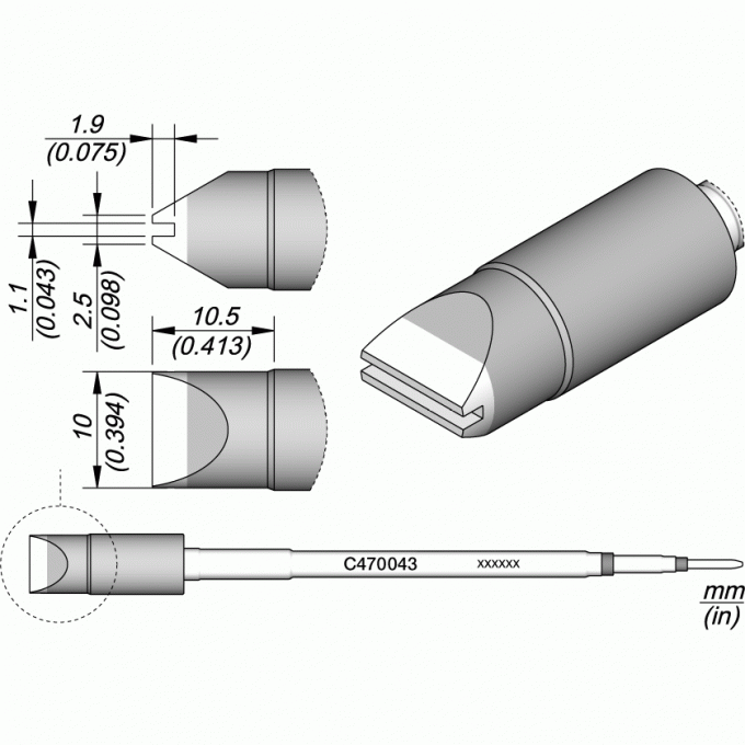 Жало JBC C470 Drag сложной формы для паяльников T470/HT470 10 x 10.5 мм 12A000417