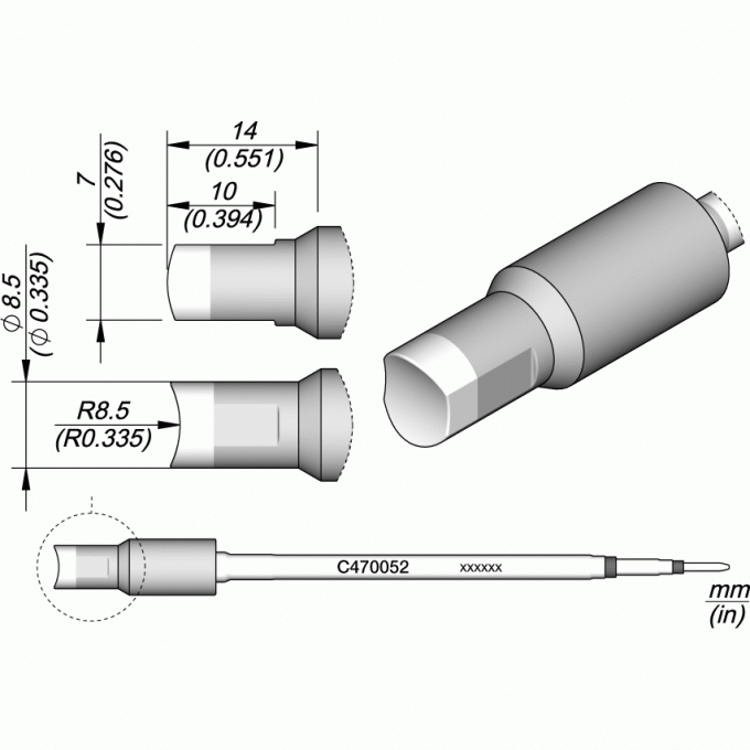 Жало JBC C470 сложной формы Pin/Connector ⌀8 12A000426